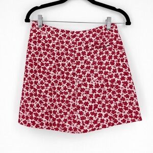 Afends Hemp Revolution Mini Skirt Womens Size 6 Red White Floral High Waisted